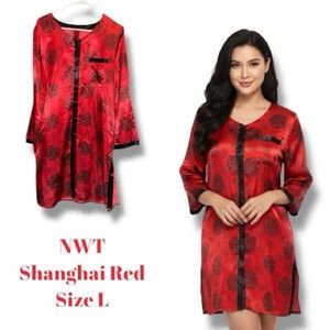 Shanghai Red NWT Tunic Top Red & Black Asian Print Kimono Streetwear Women’s L